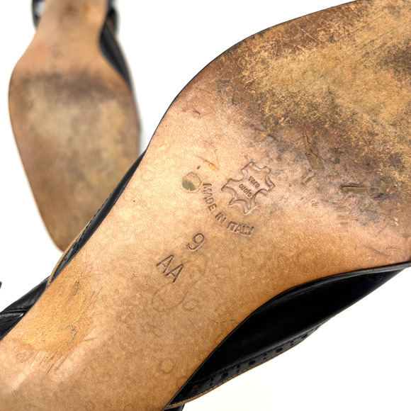 Vintage Harold Powell Block Heel Square Toe Wingtip Sling Back Loafers Women 9AA - Picture 16 of 16